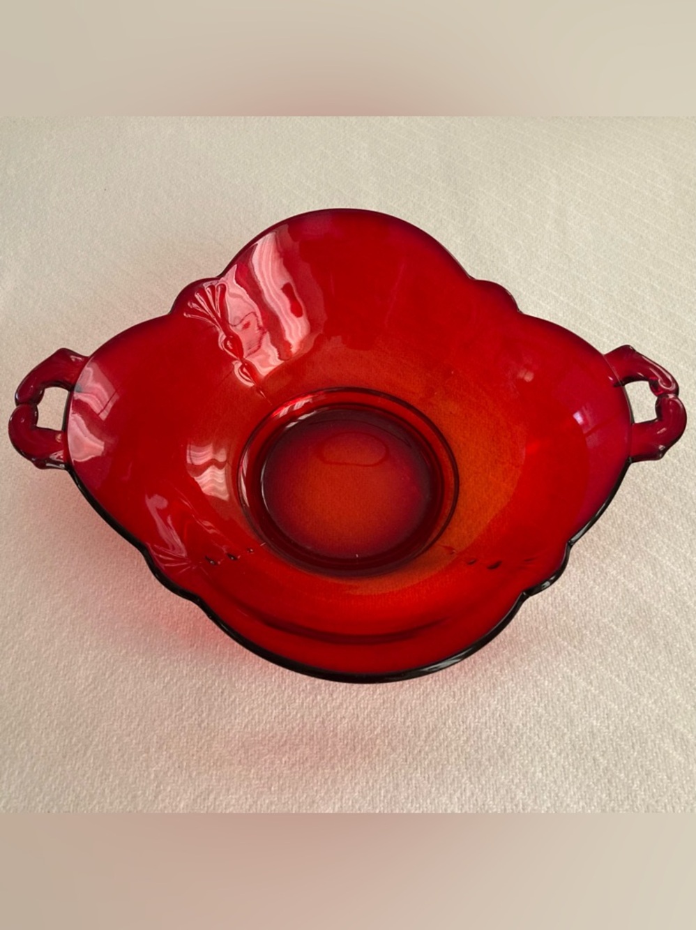 Paden City Glass #890 Crows Foot Ruby Red 12x10” Bowl 1930 Beautiful Collectable